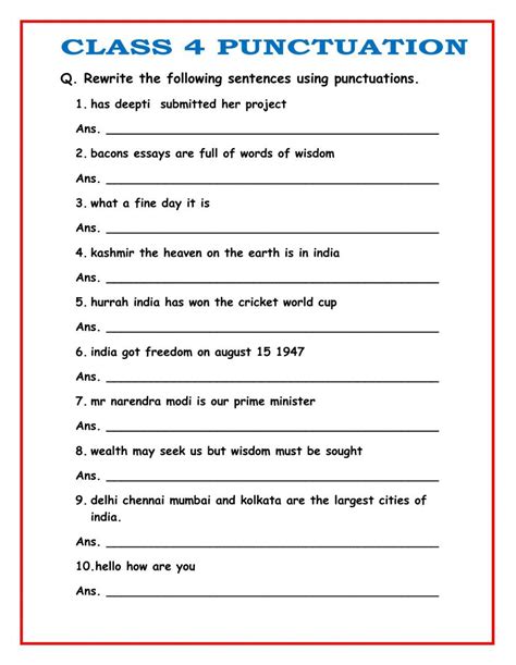 Punctuation Marks Worksheets Grade 4
