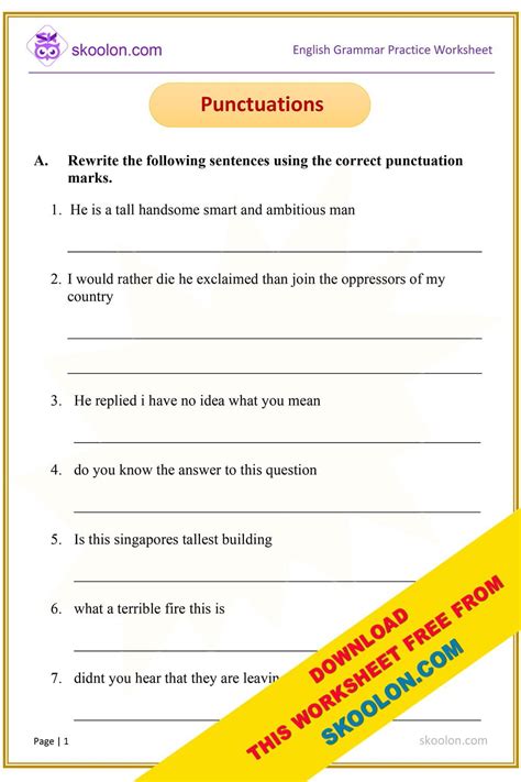 Punctuation Worksheet For Class 5