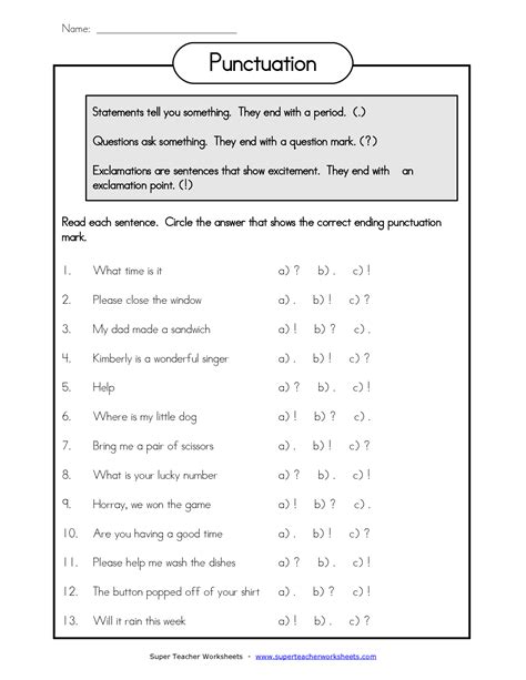 Punctuation Worksheets And Exercises With Answers In English Punctuation Sentences Worksheet - Punctuation Sentences Worksheet