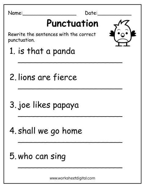 Punctuation Worksheets For Kindergarten And Esl Set One Kindergarten Punctuation Worksheets - Kindergarten Punctuation Worksheets