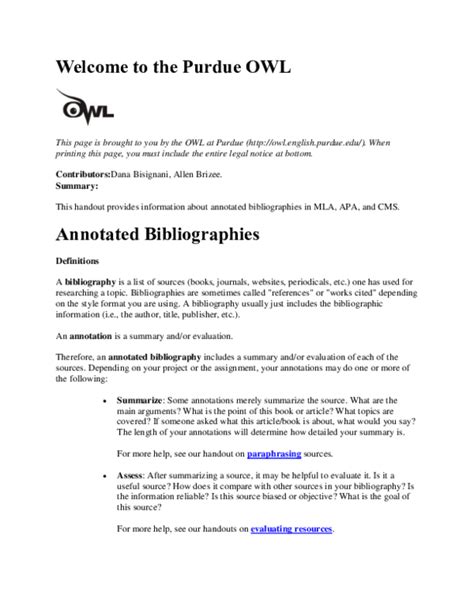 Purdue Owl Annotated Bibliography