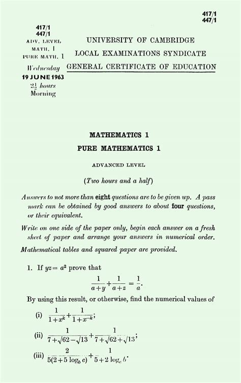 Download Pure Maths Past Exam Papers A Level 