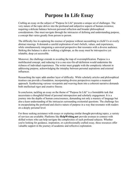 Purpose Of Life Essay