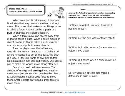 Push And Pull 2nd Grade Reading Comprehension Worksheets Push And Pull Worksheet - Push And Pull Worksheet