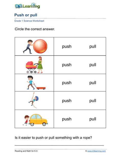 Push Or Pull 1st Grade 2nd Grade Kindergarten Push Or Pull Worksheet - Push Or Pull Worksheet