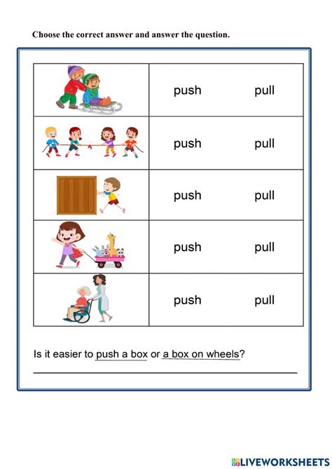 Push Or Pull Worksheets K5 Learning Push And Pull Worksheet - Push And Pull Worksheet