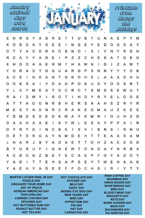 Puzzle Page Word Search January 20 2023 Answers January Word Search Puzzle - January Word Search Puzzle