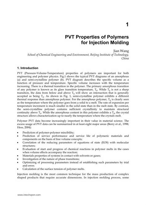Read Online Pvt Properties Of Polymers For Injection Molding 