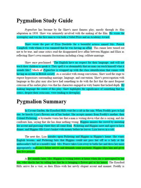 Read Online Pygmalion Study Guides Questions 