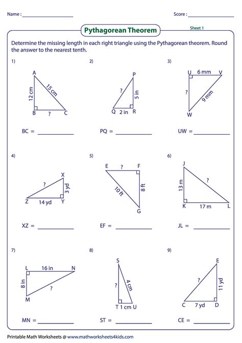 Pythagorean Theorem Worksheet With Answer Key