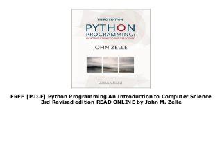 Download Python Programming An Introduction To Computer Science 3Rd Revised Edition 