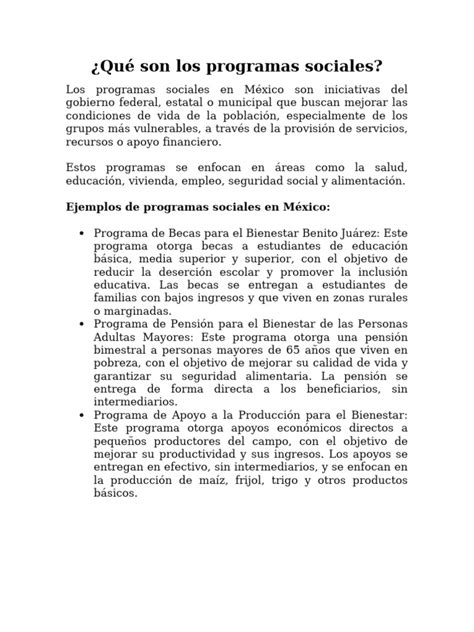Qué Son Los Programas Sociales