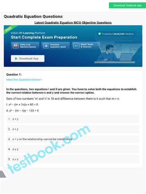 Quadratic Equation Mcq