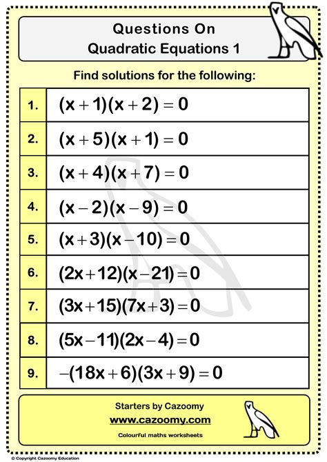 Quadratic Equation Questions