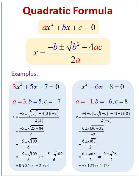 Quadratic Formula Examples With Solutions