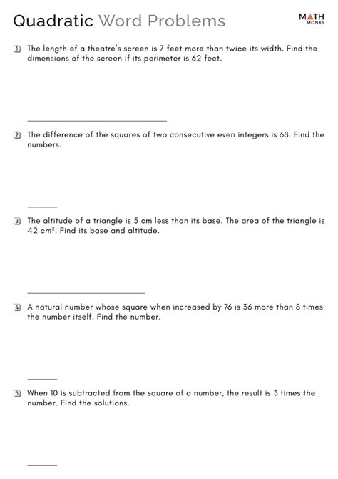 Quadratic Formula Word Problems And Answers