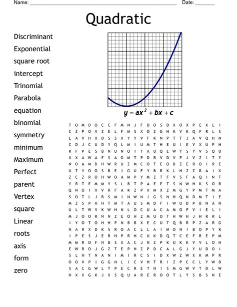 Quadratic Function Word Search Puzzle
