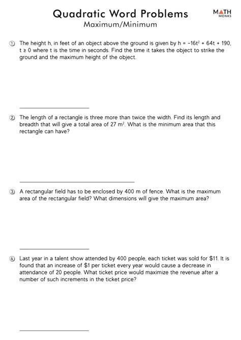 Quadratic Word Problems