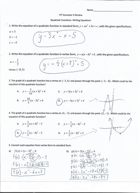 Read Quadratic Functions Test Answers 