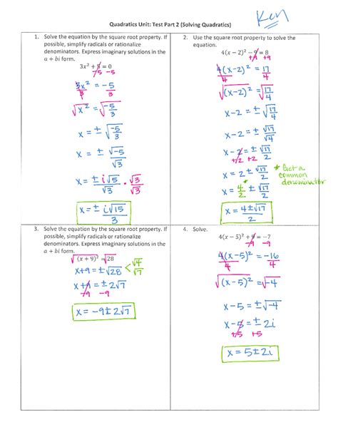 quadratics unit part a