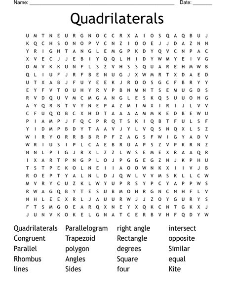 Quadrilateral Word Search Mathbits Answer Key