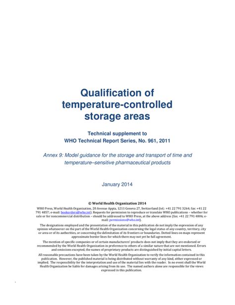 Qualification Of Temperature Controlled Storage Areas