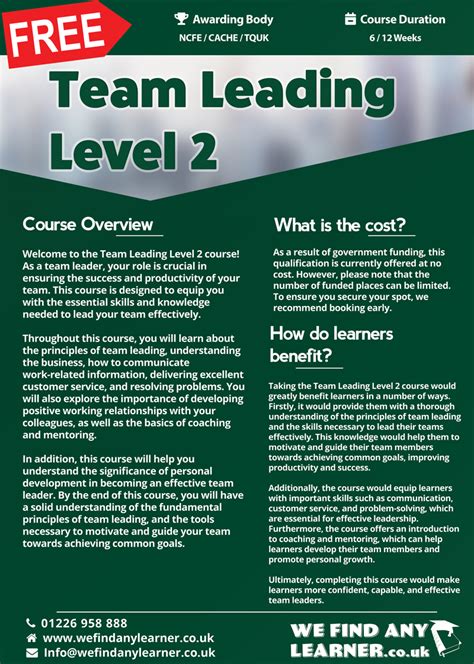 Read Qualification Factsheet Level 2 Team Leading 