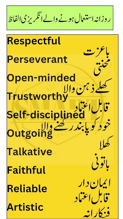 qualities meaning in urdu
