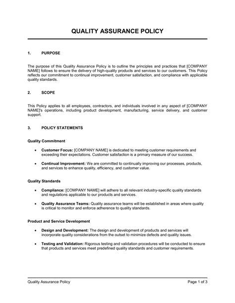 Quality Assurance Policy Statement Template