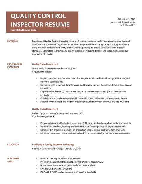 quality control inspector resume cover letter