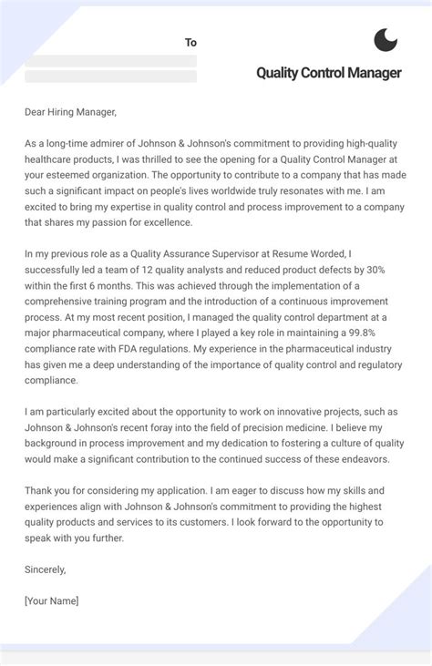 quality control manager cover letter pharmaceutical