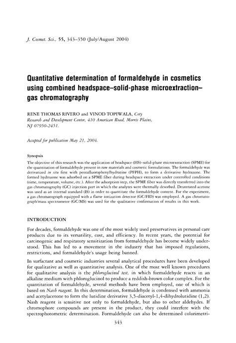 Quantitative Determination Of Formaldehyde In Cosmetics