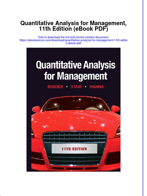 Read Online Quantitative Analysis For Management 11Th Edition Free Download 