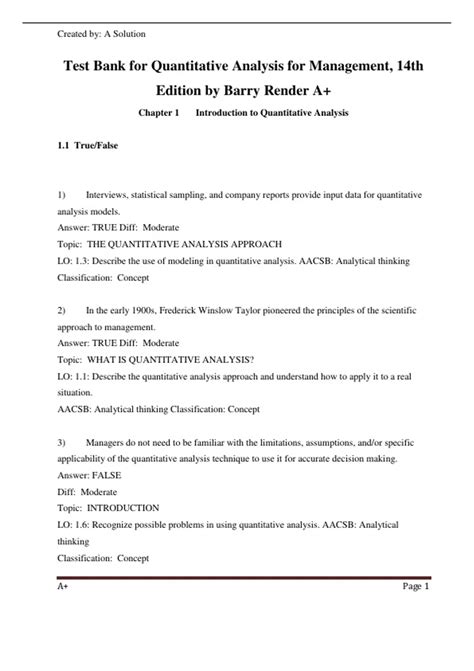 Read Online Quantitative Analysis For Management Test Bank 