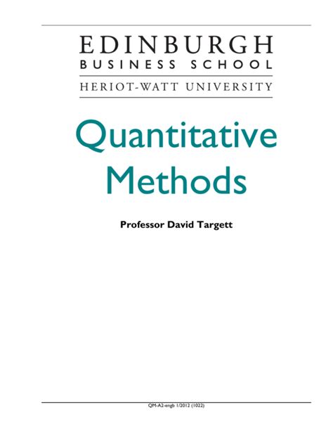 Full Download Quantitative Methods Edinburgh Business School 