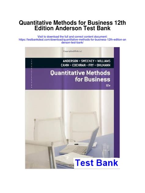 Read Online Quantitative Methods For Business Anderson 12Th Edition 