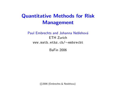 Download Quantitative Methods For Risk Management Eth Zurich 