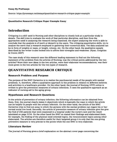 Download Quantitative Research Critique Paper 