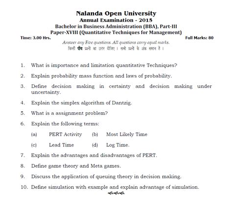 Read Online Quantitative Techniques For Business Question Papers 