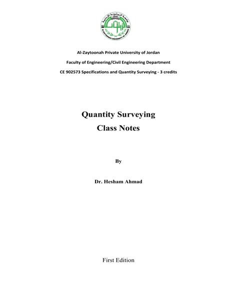 Quantity Surveying Class Notes Al Zaytoonah University