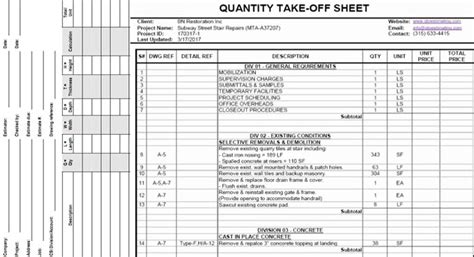 Quantity Surveying Taking Off Examples Windows