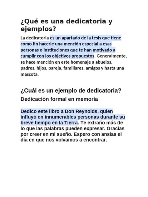 Que Es Una Dedicatoria