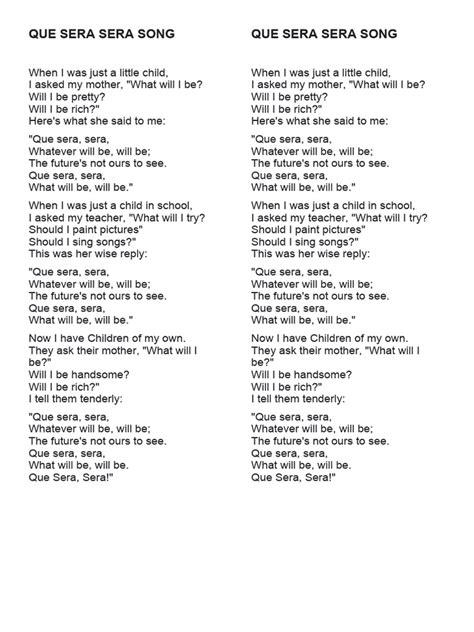 Que Sera Sera Lyrics