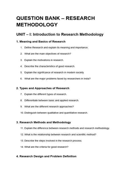 question banks for research methodology
