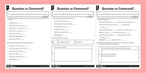 Question Or Command Differentiated Worksheet Pack Twinkl Question Or Statement Worksheet - Question Or Statement Worksheet