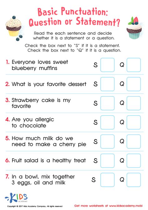 Question Or Statement Worksheet   Pdf Blueberry Muffins S Kids Academy - Question Or Statement Worksheet