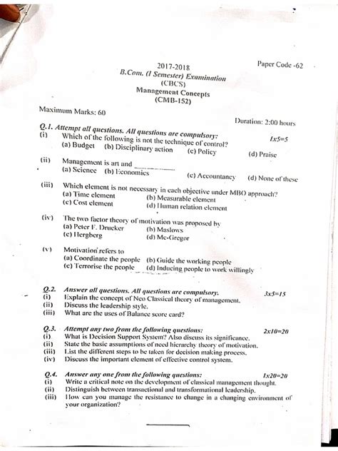 Question Papers Of Bcom Of 1 Sem