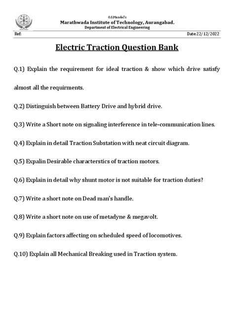 question papers of electric traction