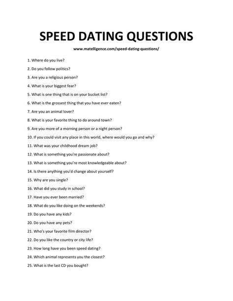 question pour un speed dating