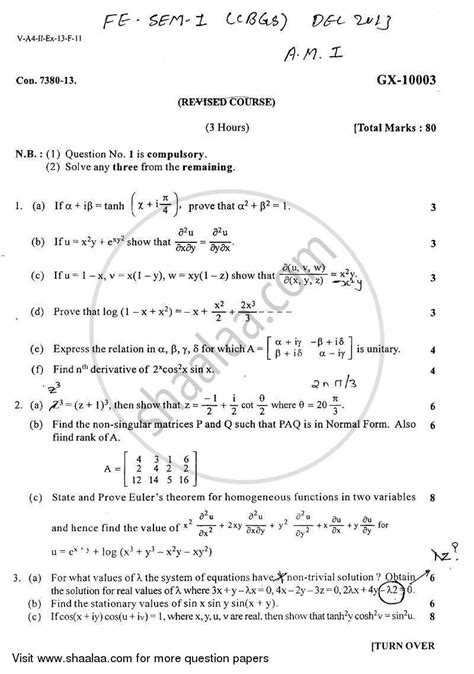 Read Question Paper Applied Mathematics 1 Semester 